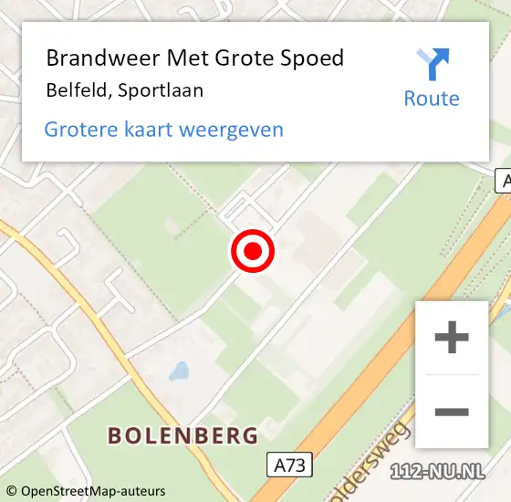 Locatie op kaart van de 112 melding: Brandweer Met Grote Spoed Naar Belfeld, Sportlaan op 23 oktober 2018 22:20