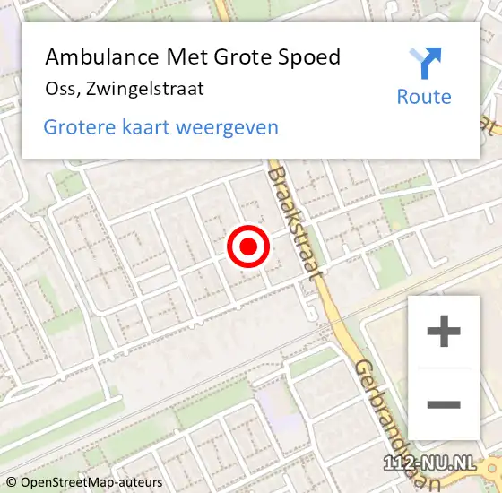 Locatie op kaart van de 112 melding: Ambulance Met Grote Spoed Naar Oss, Zwingelstraat op 23 oktober 2018 22:38