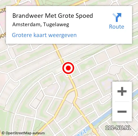 Locatie op kaart van de 112 melding: Brandweer Met Grote Spoed Naar Amsterdam, Tugelaweg op 24 oktober 2018 04:11