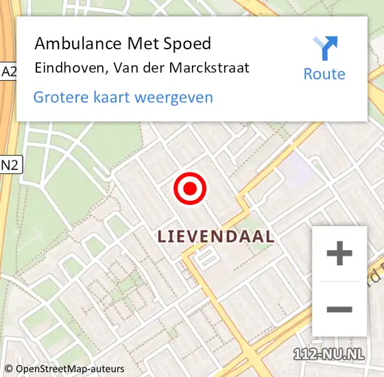 Locatie op kaart van de 112 melding: Ambulance Met Spoed Naar Eindhoven, Van der Marckstraat op 24 oktober 2018 07:21