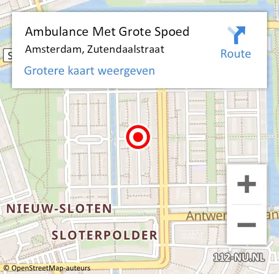 Locatie op kaart van de 112 melding: Ambulance Met Grote Spoed Naar Amsterdam, Zutendaalstraat op 24 oktober 2018 08:41