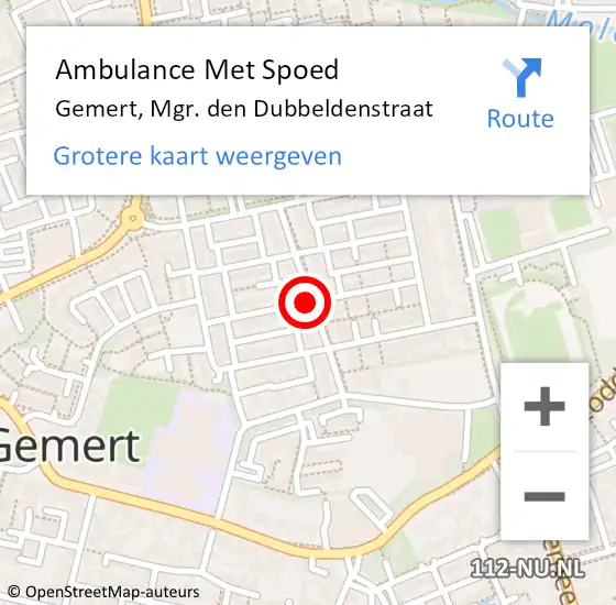 Locatie op kaart van de 112 melding: Ambulance Met Spoed Naar Gemert, Mgr. den Dubbeldenstraat op 24 oktober 2018 10:33