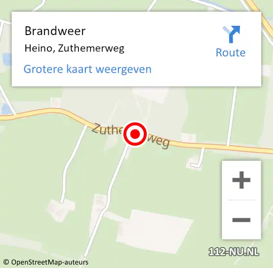 Locatie op kaart van de 112 melding: Brandweer Heino, Zuthemerweg op 24 oktober 2018 10:53