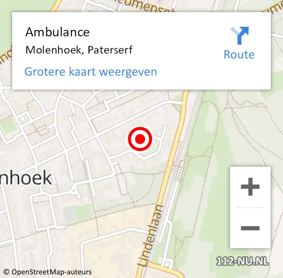 Locatie op kaart van de 112 melding: Ambulance Molenhoek, Paterserf op 24 oktober 2018 11:44