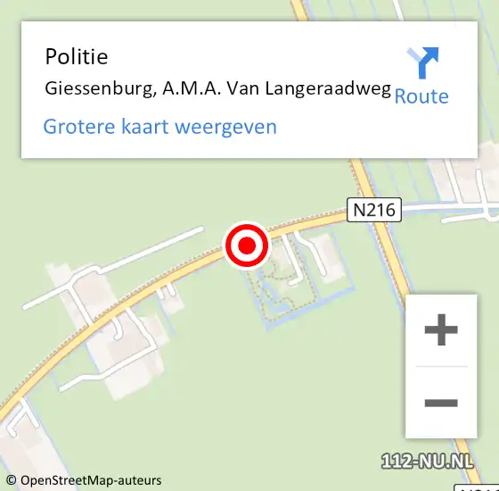 Locatie op kaart van de 112 melding: Politie Giessenburg, A.M.A. Van Langeraadweg op 24 oktober 2018 12:43