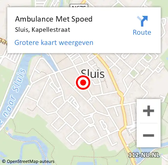 Locatie op kaart van de 112 melding: Ambulance Met Spoed Naar Sluis, Kapellestraat op 24 oktober 2018 13:12