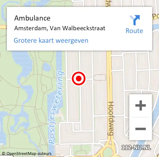 Locatie op kaart van de 112 melding: Ambulance Amsterdam, Van Walbeeckstraat op 24 oktober 2018 13:21