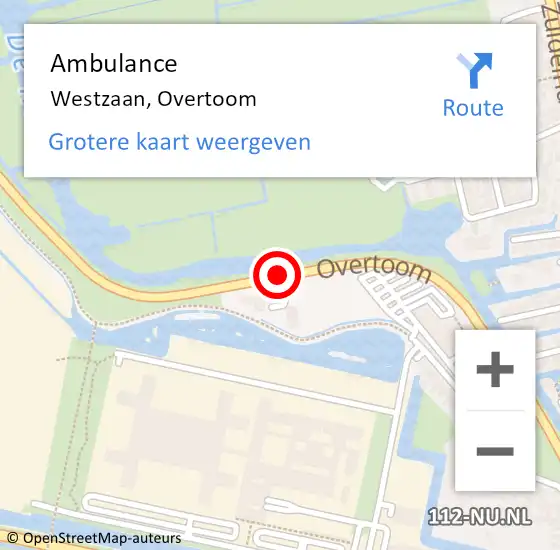 Locatie op kaart van de 112 melding: Ambulance Westzaan, Overtoom op 24 oktober 2018 17:59