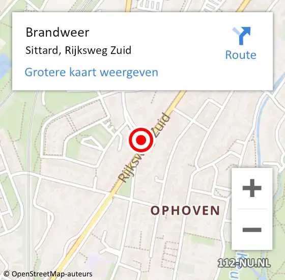 Locatie op kaart van de 112 melding: Brandweer Sittard, Rijksweg Zuid op 24 oktober 2018 18:40
