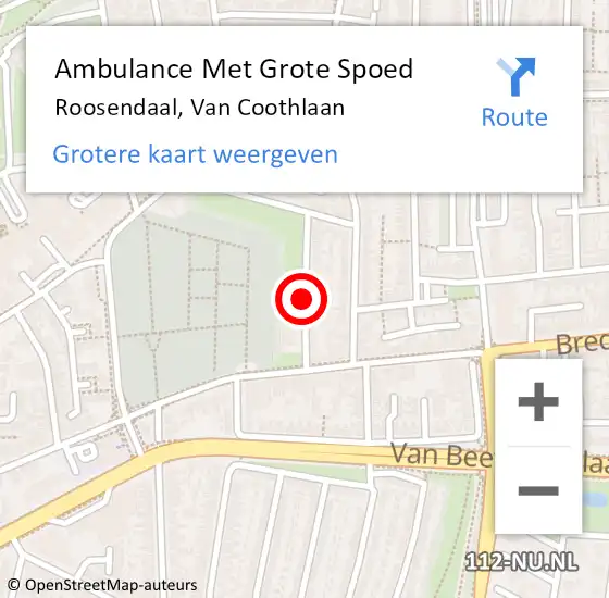 Locatie op kaart van de 112 melding: Ambulance Met Grote Spoed Naar Roosendaal, Van Coothlaan op 24 oktober 2018 21:34