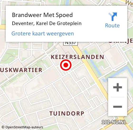 Locatie op kaart van de 112 melding: Brandweer Met Spoed Naar Deventer, Karel De Groteplein op 25 oktober 2018 04:49