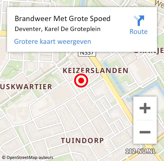 Locatie op kaart van de 112 melding: Brandweer Met Grote Spoed Naar Deventer, Karel De Groteplein op 25 oktober 2018 04:52