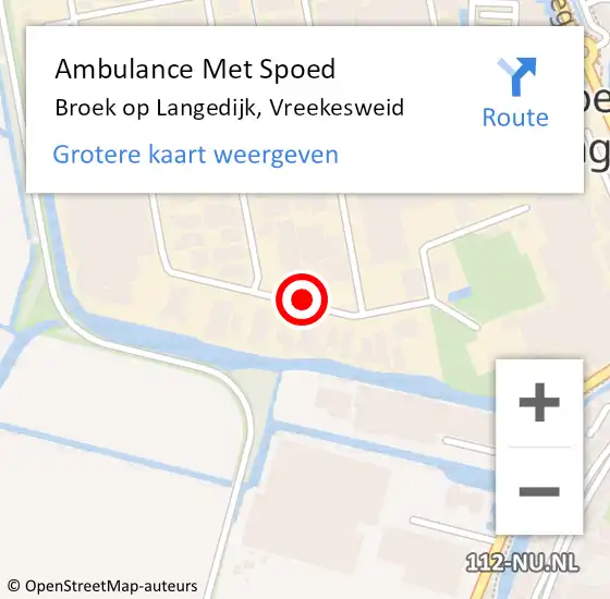 Locatie op kaart van de 112 melding: Ambulance Met Spoed Naar Broek op Langedijk, Vreekesweid op 25 oktober 2018 06:28