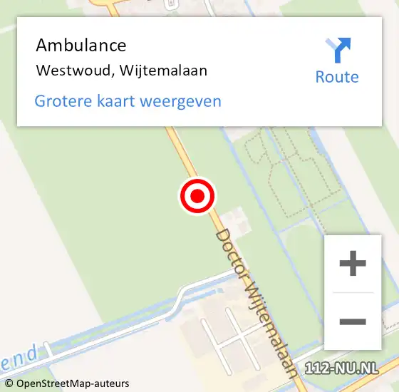 Locatie op kaart van de 112 melding: Ambulance Westwoud, Wijtemalaan op 25 oktober 2018 08:46