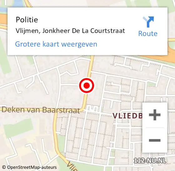 Locatie op kaart van de 112 melding: Politie Vlijmen, Jonkheer De La Courtstraat op 25 oktober 2018 09:08