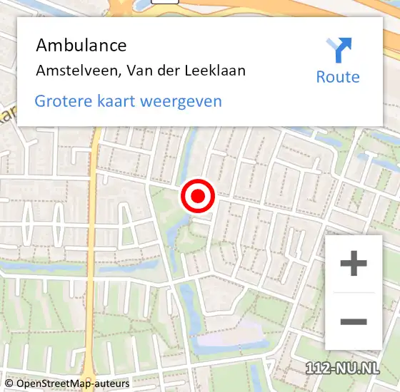 Locatie op kaart van de 112 melding: Ambulance Amstelveen, Van der Leeklaan op 25 oktober 2018 09:24