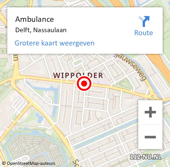 Locatie op kaart van de 112 melding: Ambulance Delft, Nassaulaan op 25 oktober 2018 12:37