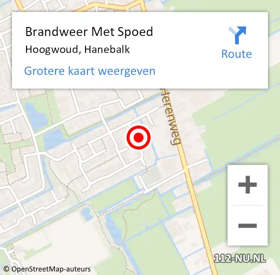 Locatie op kaart van de 112 melding: Brandweer Met Spoed Naar Hoogwoud, Hanebalk op 25 oktober 2018 13:19