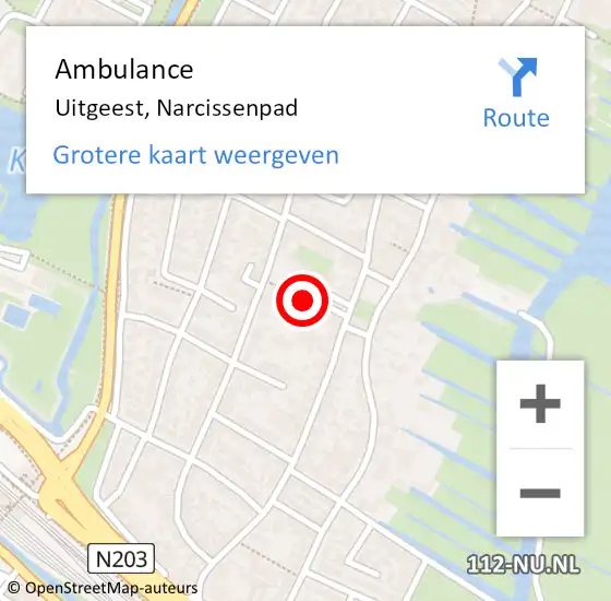 Locatie op kaart van de 112 melding: Ambulance Uitgeest, Narcissenpad op 25 oktober 2018 13:43