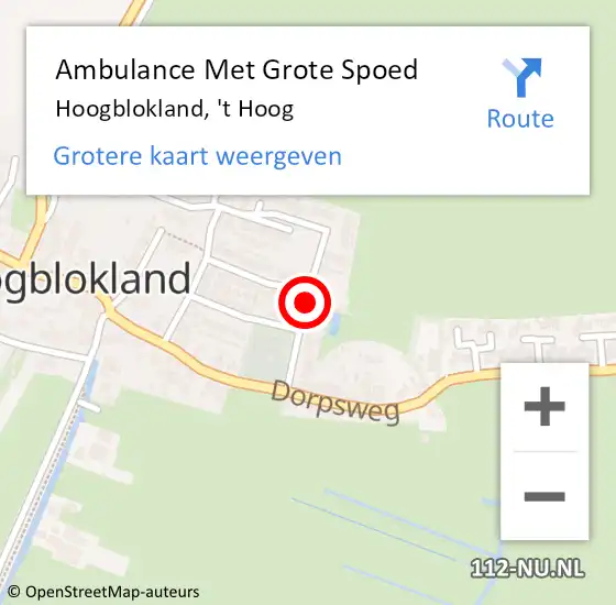 Locatie op kaart van de 112 melding: Ambulance Met Grote Spoed Naar Hoogblokland, 't Hoog op 25 oktober 2018 14:02