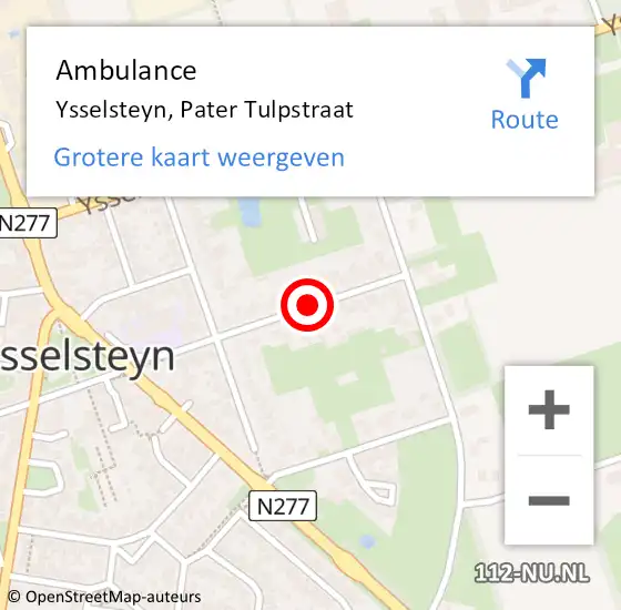 Locatie op kaart van de 112 melding: Ambulance Ysselsteyn, Pater Tulpstraat op 25 oktober 2018 14:23