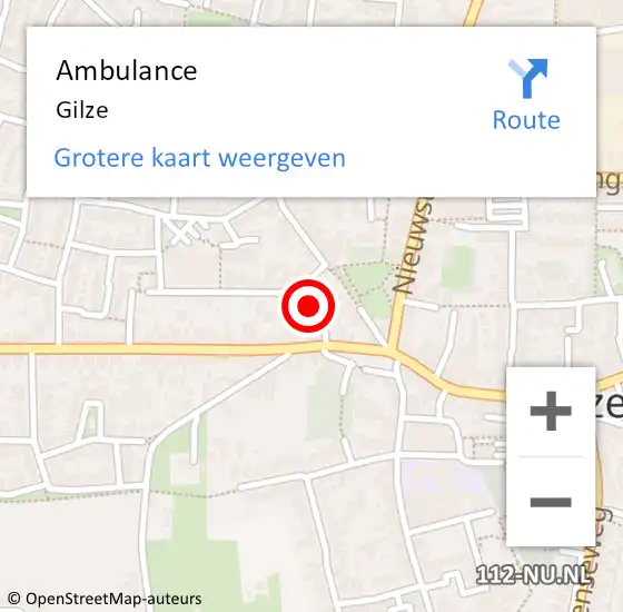 Locatie op kaart van de 112 melding: Ambulance Gilze op 25 oktober 2018 15:24
