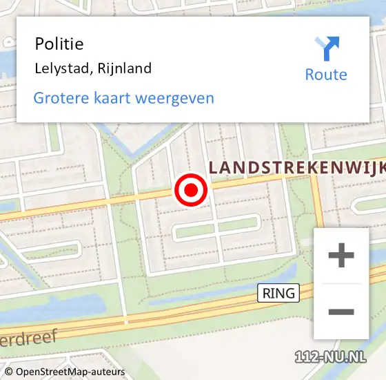 Locatie op kaart van de 112 melding: Politie Lelystad, Rijnland op 25 oktober 2018 15:37