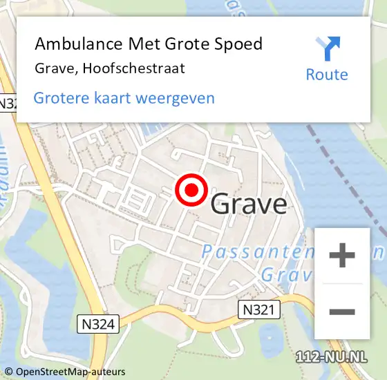 Locatie op kaart van de 112 melding: Ambulance Met Grote Spoed Naar Grave, Hoofschestraat op 25 oktober 2018 15:39