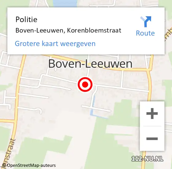 Locatie op kaart van de 112 melding: Politie Boven-Leeuwen, Korenbloemstraat op 25 oktober 2018 16:51