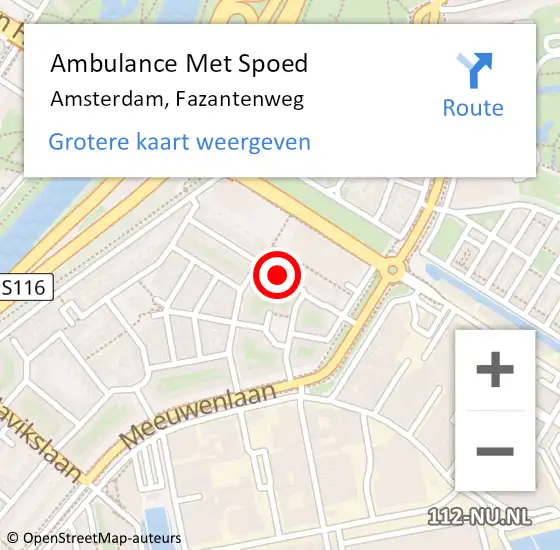 Locatie op kaart van de 112 melding: Ambulance Met Spoed Naar Amsterdam, Fazantenweg op 25 oktober 2018 16:53