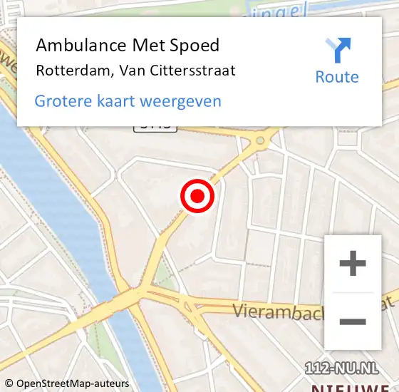 Locatie op kaart van de 112 melding: Ambulance Met Spoed Naar Rotterdam, Van Cittersstraat op 25 oktober 2018 17:05