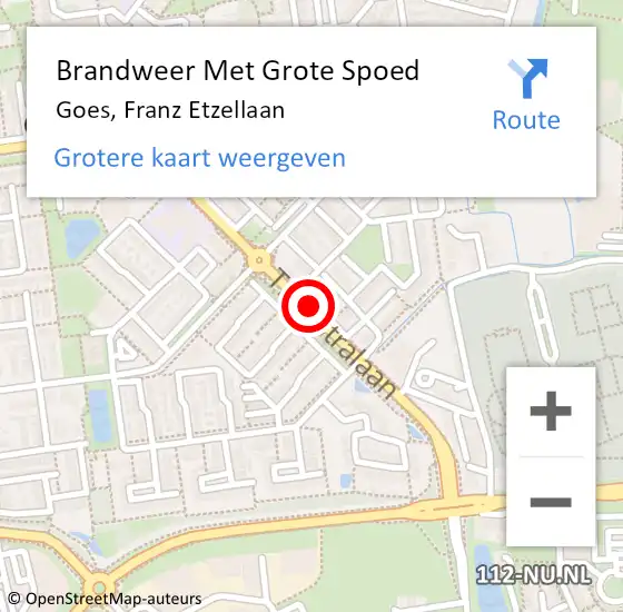 Locatie op kaart van de 112 melding: Brandweer Met Grote Spoed Naar Goes, Franz Etzellaan op 25 oktober 2018 17:10