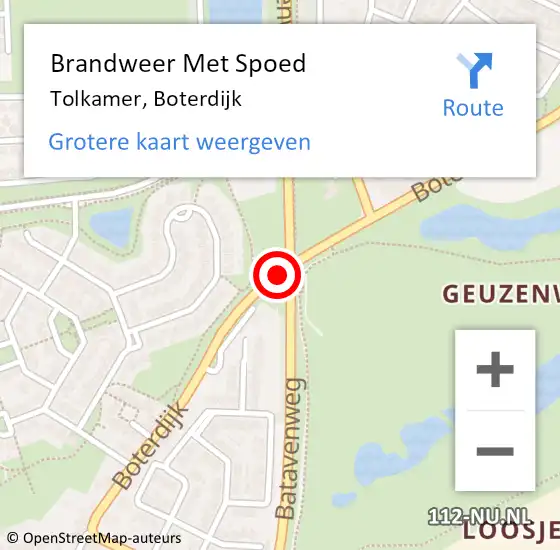 Locatie op kaart van de 112 melding: Brandweer Met Spoed Naar Tolkamer, Boterdijk op 25 oktober 2018 17:11