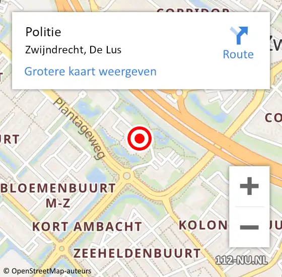 Locatie op kaart van de 112 melding: Politie Zwijndrecht, De Lus op 25 oktober 2018 18:43