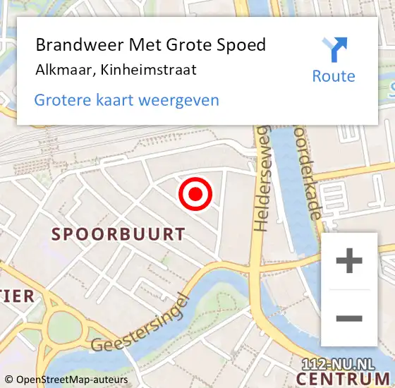 Locatie op kaart van de 112 melding: Brandweer Met Grote Spoed Naar Alkmaar, Kinheimstraat op 25 oktober 2018 21:14