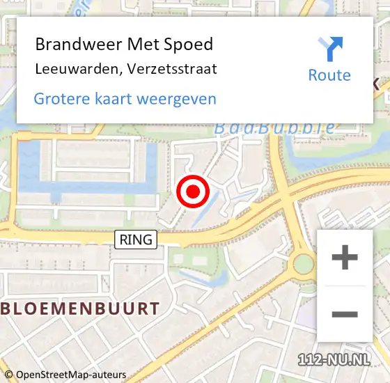 Locatie op kaart van de 112 melding: Brandweer Met Spoed Naar Leeuwarden, Verzetsstraat op 26 oktober 2018 01:44