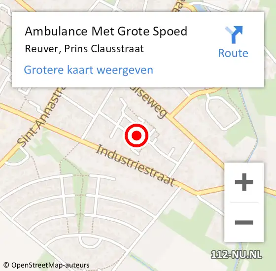 Locatie op kaart van de 112 melding: Ambulance Met Grote Spoed Naar Reuver, Prins Clausstraat op 26 oktober 2018 02:20