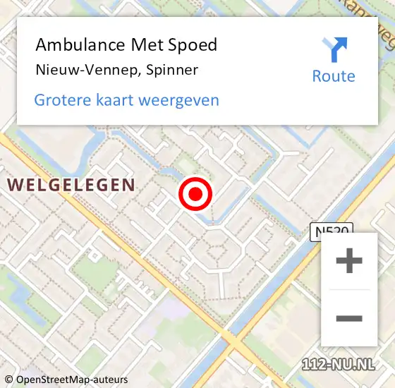 Locatie op kaart van de 112 melding: Ambulance Met Spoed Naar Nieuw-Vennep, Spinner op 26 oktober 2018 03:35