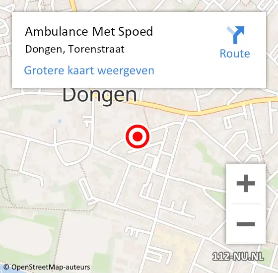 Locatie op kaart van de 112 melding: Ambulance Met Spoed Naar Dongen, Torenstraat op 26 oktober 2018 03:47