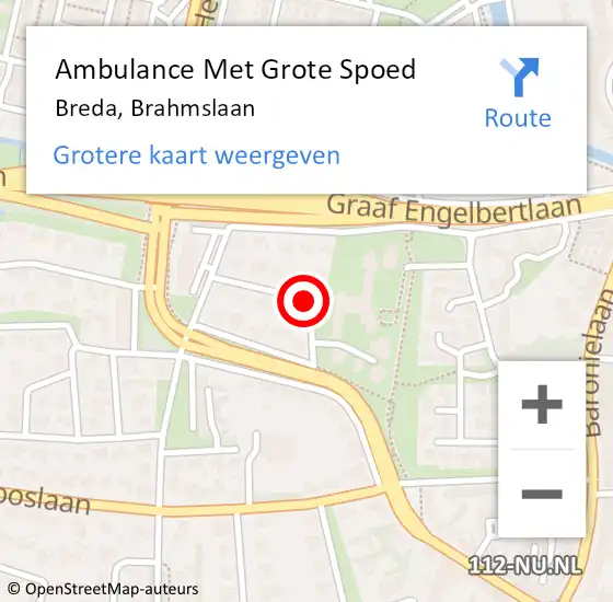 Locatie op kaart van de 112 melding: Ambulance Met Grote Spoed Naar Breda, Brahmslaan op 26 oktober 2018 04:53