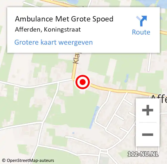 Locatie op kaart van de 112 melding: Ambulance Met Grote Spoed Naar Afferden, Koningstraat op 26 oktober 2018 07:00