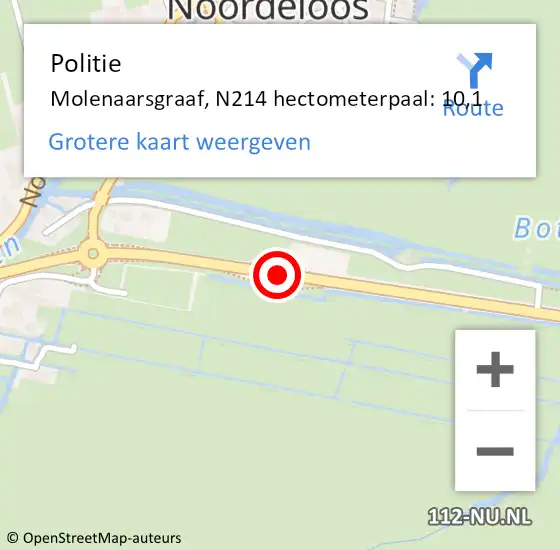 Locatie op kaart van de 112 melding: Politie Wijngaarden, N214 hectometerpaal: 8,3 op 26 oktober 2018 09:35