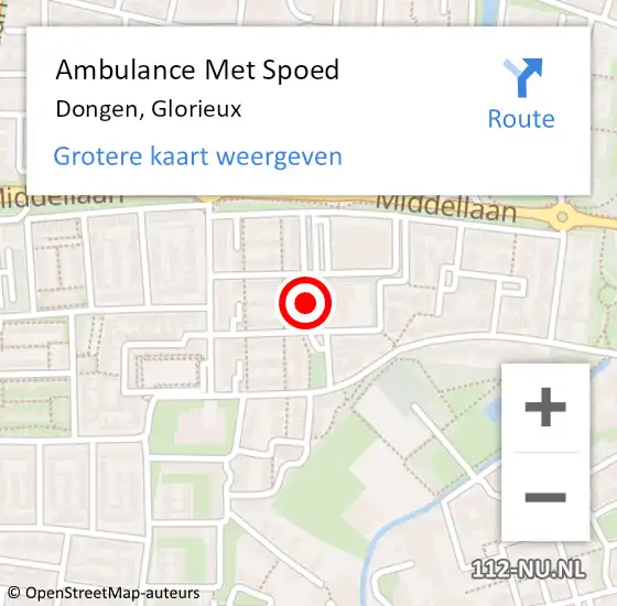 Locatie op kaart van de 112 melding: Ambulance Met Spoed Naar Dongen, Glorieux op 26 oktober 2018 09:38