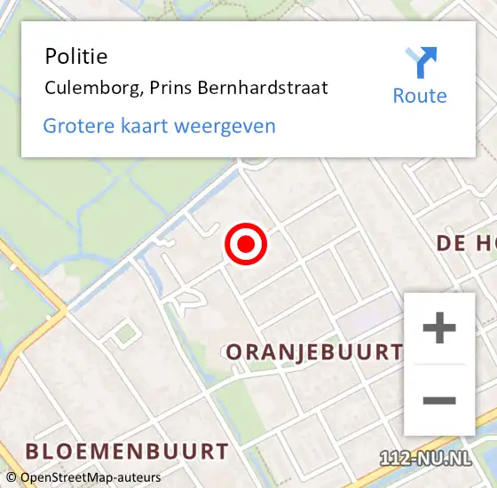 Locatie op kaart van de 112 melding: Politie Culemborg, Prins Bernhardstraat op 26 oktober 2018 10:09