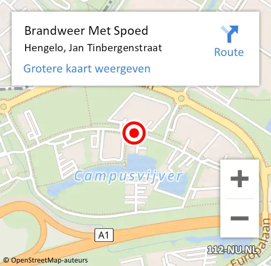 Locatie op kaart van de 112 melding: Brandweer Met Spoed Naar Hengelo, Jan Tinbergenstraat op 26 oktober 2018 10:10