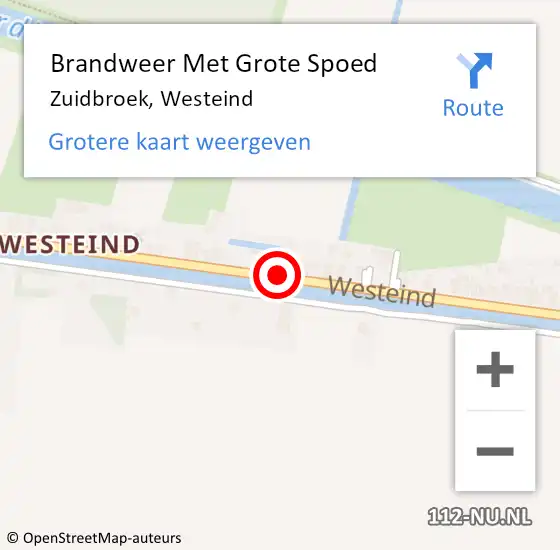 Locatie op kaart van de 112 melding: Brandweer Met Grote Spoed Naar Zuidbroek, Westeind op 26 oktober 2018 10:43
