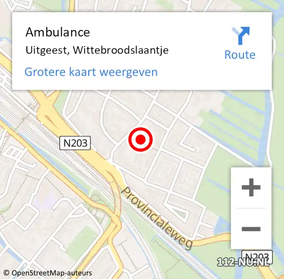 Locatie op kaart van de 112 melding: Ambulance Uitgeest, Wittebroodslaantje op 26 oktober 2018 11:33