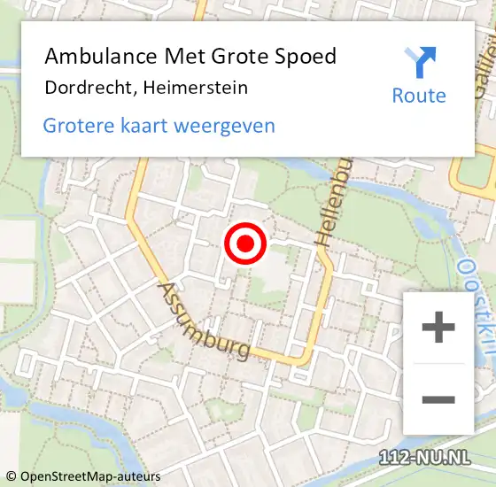 Locatie op kaart van de 112 melding: Ambulance Met Grote Spoed Naar Dordrecht, Heimerstein op 26 oktober 2018 12:08