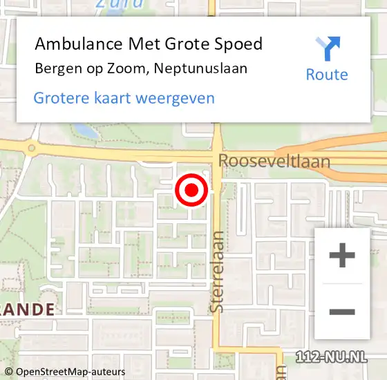 Locatie op kaart van de 112 melding: Ambulance Met Grote Spoed Naar Bergen op Zoom, Neptunuslaan op 26 oktober 2018 12:47