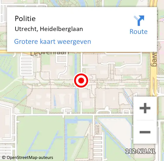 Locatie op kaart van de 112 melding: Politie Utrecht, Heidelberglaan op 26 oktober 2018 15:15